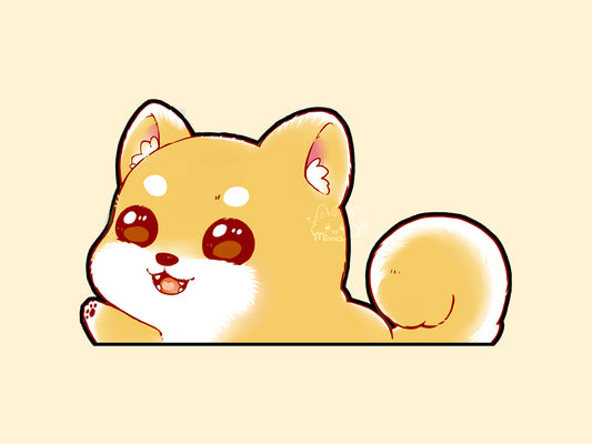 Shiba Waving | Cat Waving Peeker Sticker | Light Reflective | Peeker | Waterproof | Car Decal | Laptop Sticker | Flat Surface Decorations