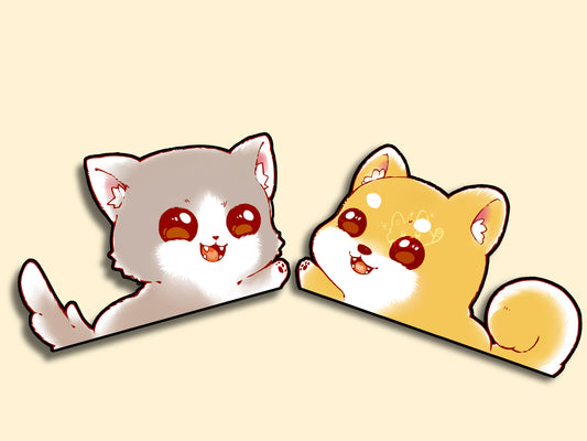 Shiba Waving | Cat Waving Peeker Sticker | Light Reflective | Peeker | Waterproof | Car Decal | Laptop Sticker | Flat Surface Decorations